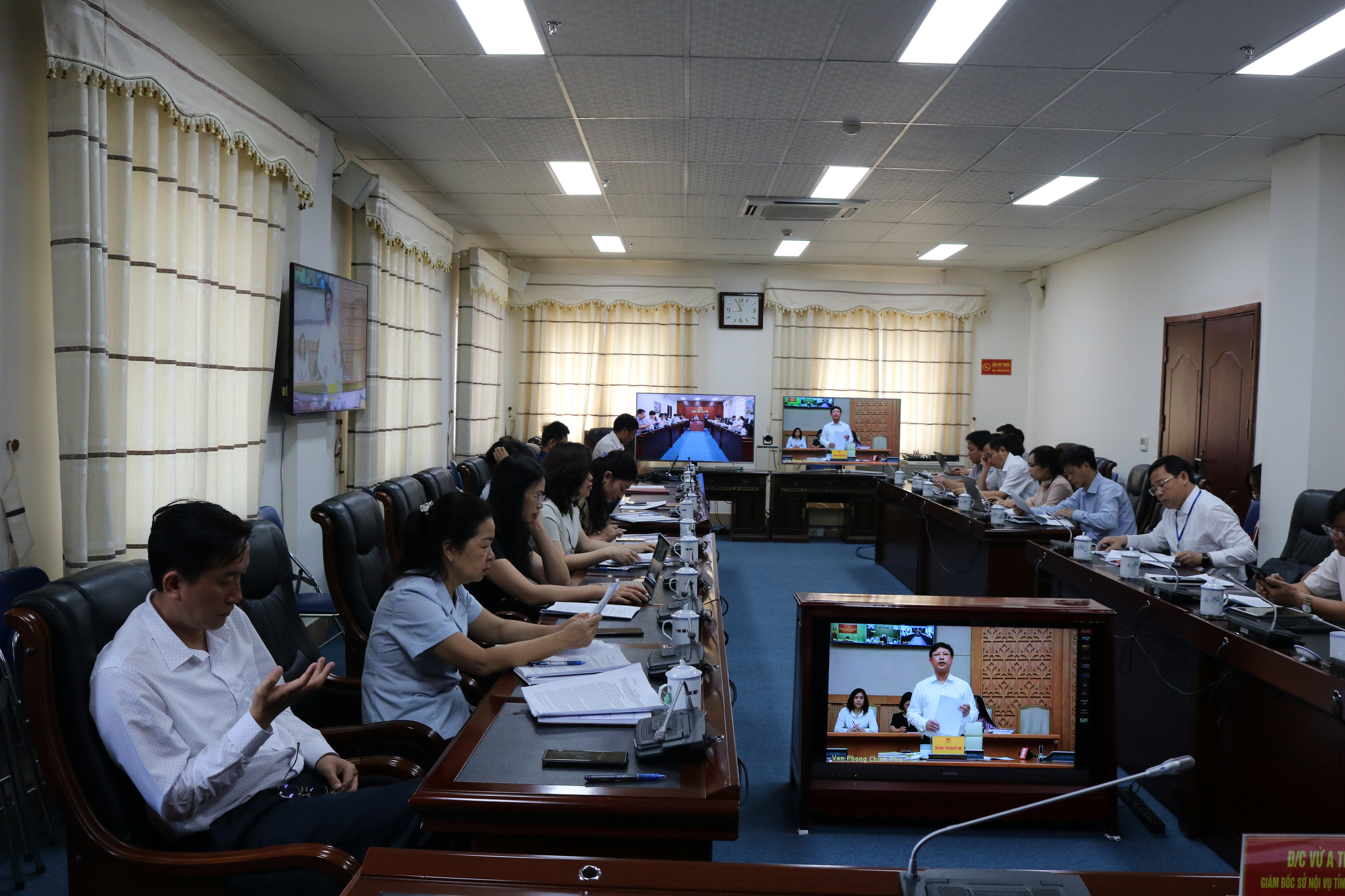 Quang cảnh hội nghị tại điểm cầu trực tuyến tỉnh Lai Châu